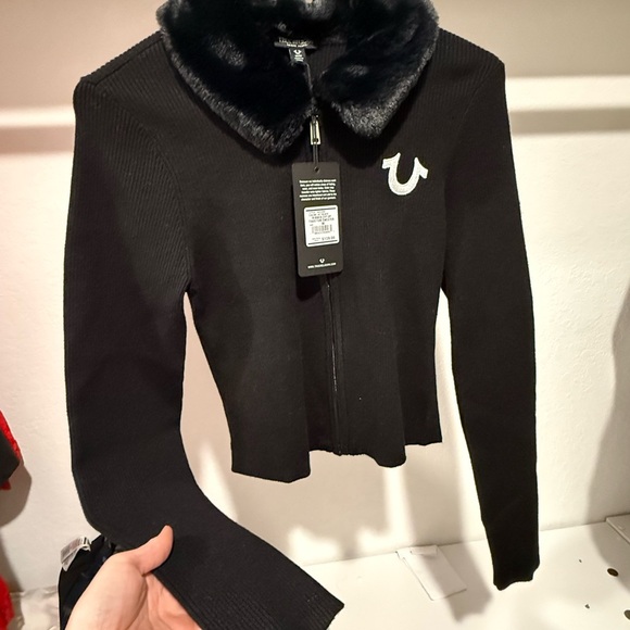 True Religion Black Ribbed Zip-Up Jacket - Picture 3 of 6